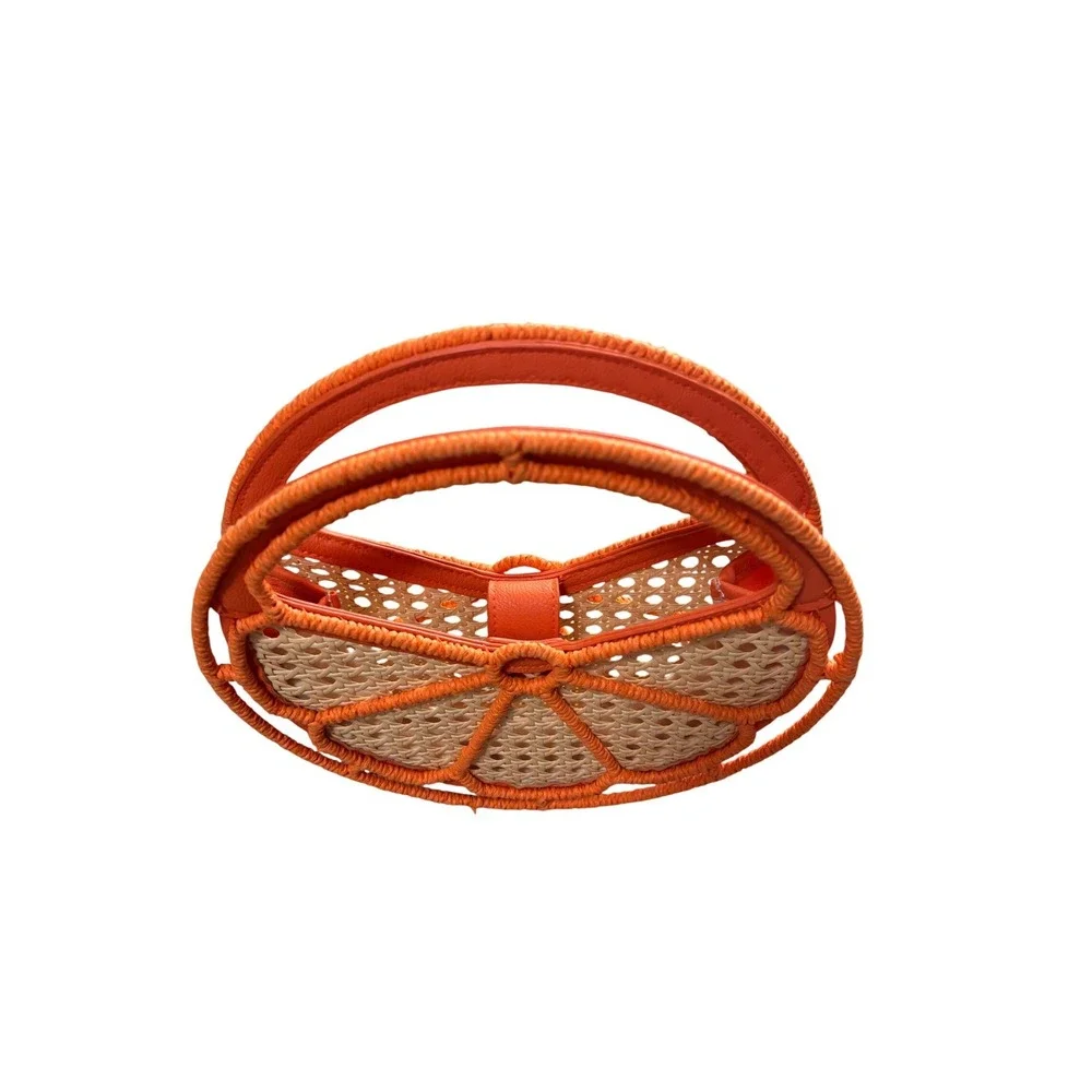 Citrus Orange Slice Woven Cane Raffia Top Handle Bag Small Orange - Picture 6 of 6